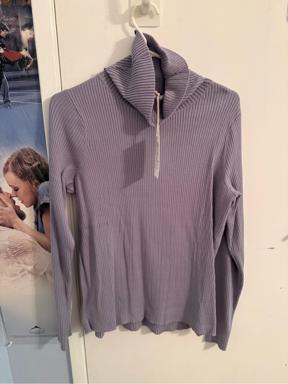 Grace & Lace Ribbed Zip-Front Turtleneck Sweater in Light Lavender